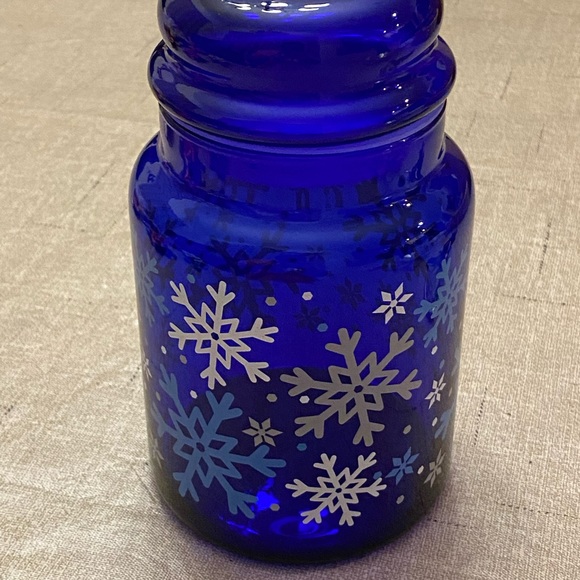 Vintage Libbey Cobalt Blue Glass Jar Canister with Lid Christmas Snowflakes - Picture 5 of 9